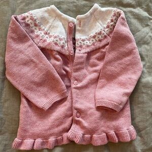 Mayoral Pink and White Knit Baby Cardigan and Pants Set